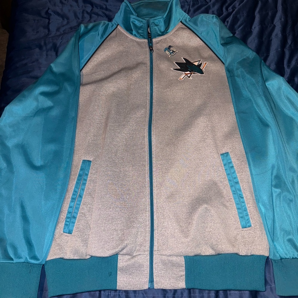San Jose Sharks NHL Teal and Gray Zip-Up Jacket
